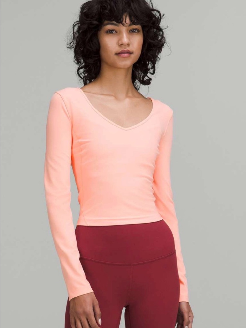 Lululemon Align Long-Sleeve V-Neck Active Top in Dew Pink